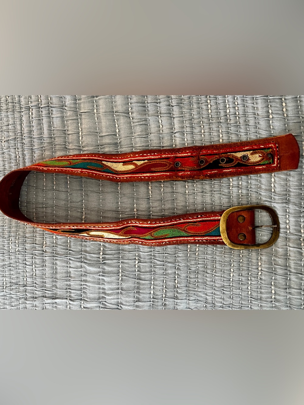 Topshop Red Multicolor Leather Belt with Brass Buckle
